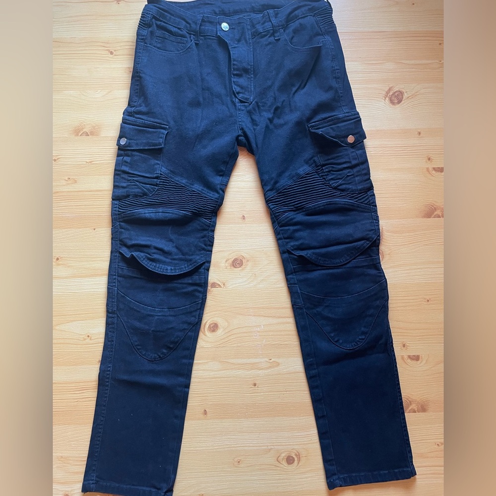 Men's Black Cargo Motorcycle Pants - Classic Utility Style